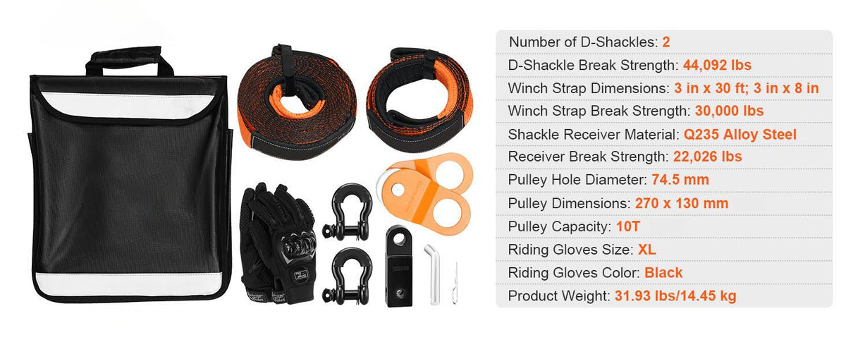 Succebuy Off-Road Winch Recovery Kit 30000lbs Tow Straps