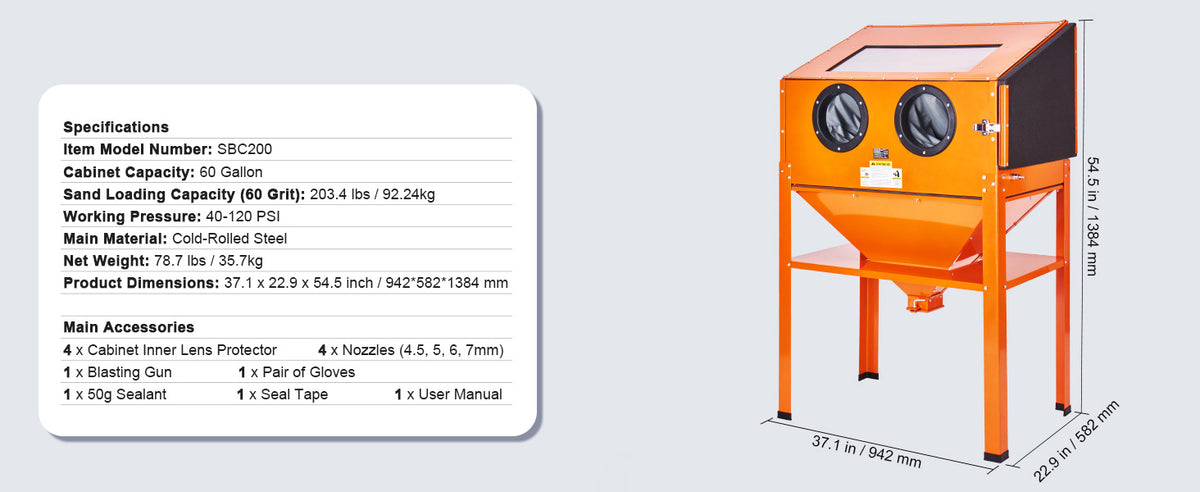 Succebuy 25/40/60 Gallon Sandblasting Cabinet Benchtop Sand