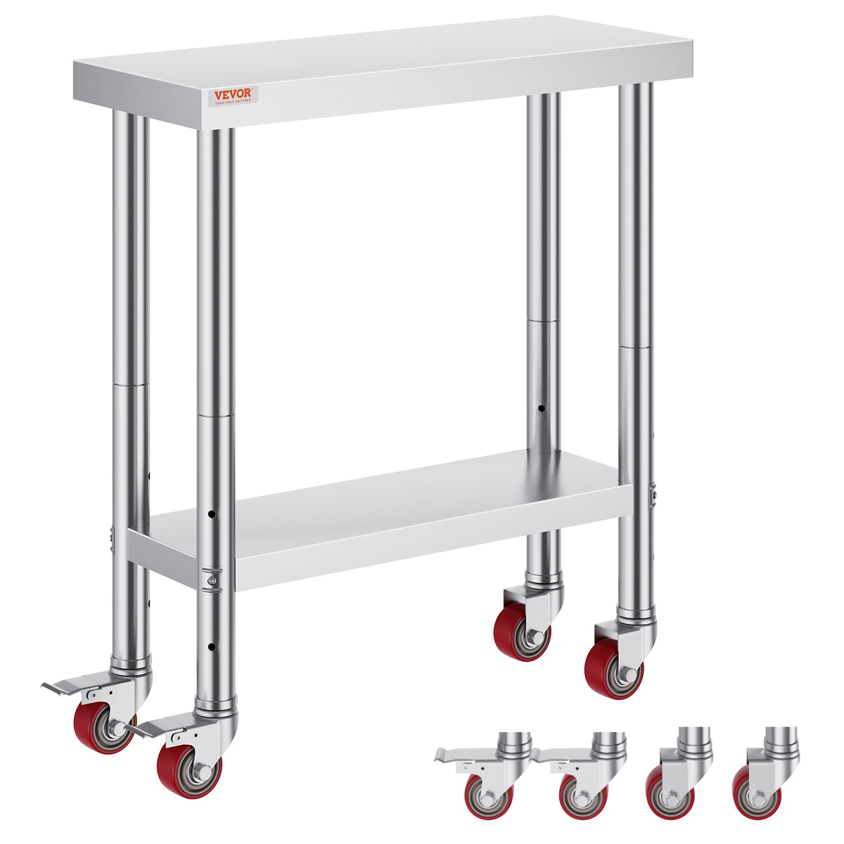 Succebuy Stainless Steel Prep Table Caster Wheels Backsplash