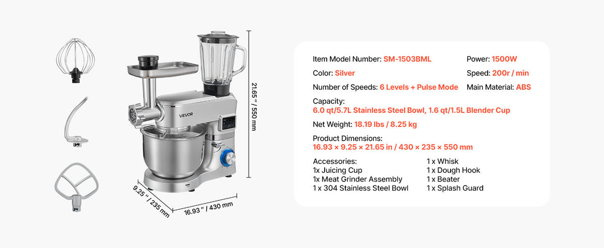 Succebuy 7/6/7 8l Stand Mixe Electric Mixer 1500w