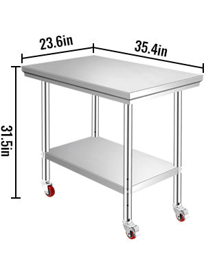 Succebuy Stainless Steel Prep Table Caster Wheels Backsplash