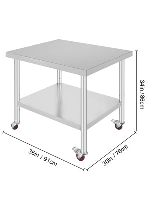 Succebuy Stainless Steel Prep Table Caster Wheels Backsplash