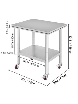 Succebuy Stainless Steel Prep Table Caster Wheels Backsplash