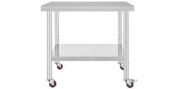 Succebuy Stainless Steel Prep Table Caster Wheels Backsplash