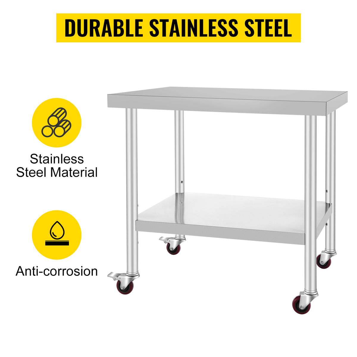 Succebuy Stainless Steel Prep Table Caster Wheels Backsplash