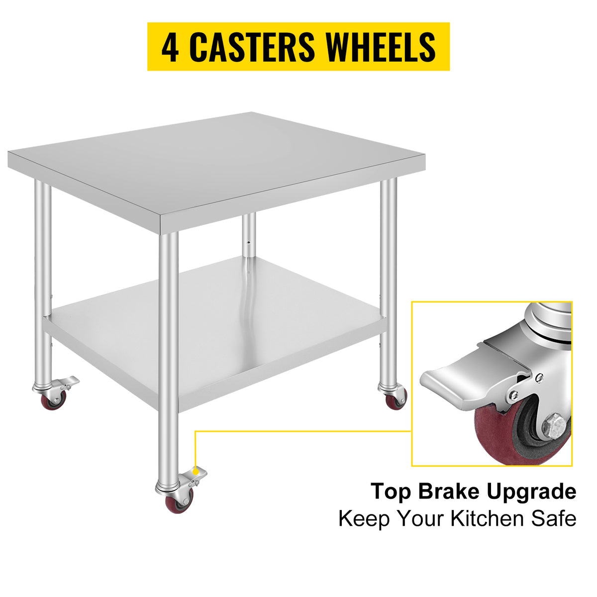 Succebuy Stainless Steel Prep Table Caster Wheels Backsplash