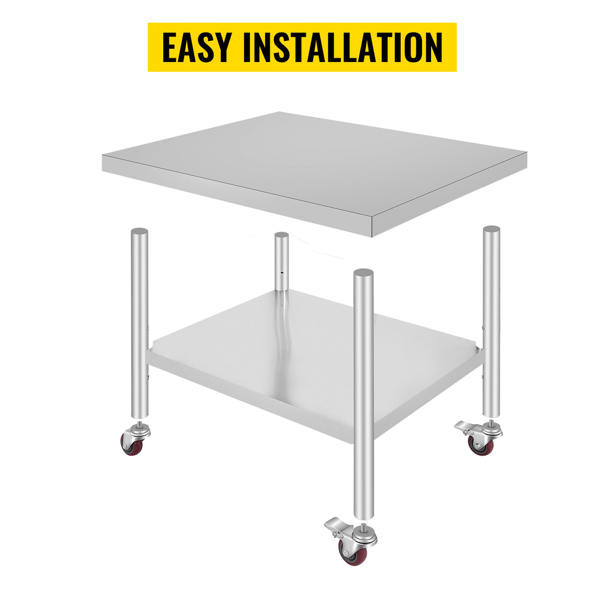 Succebuy Stainless Steel Prep Table Caster Wheels Backsplash