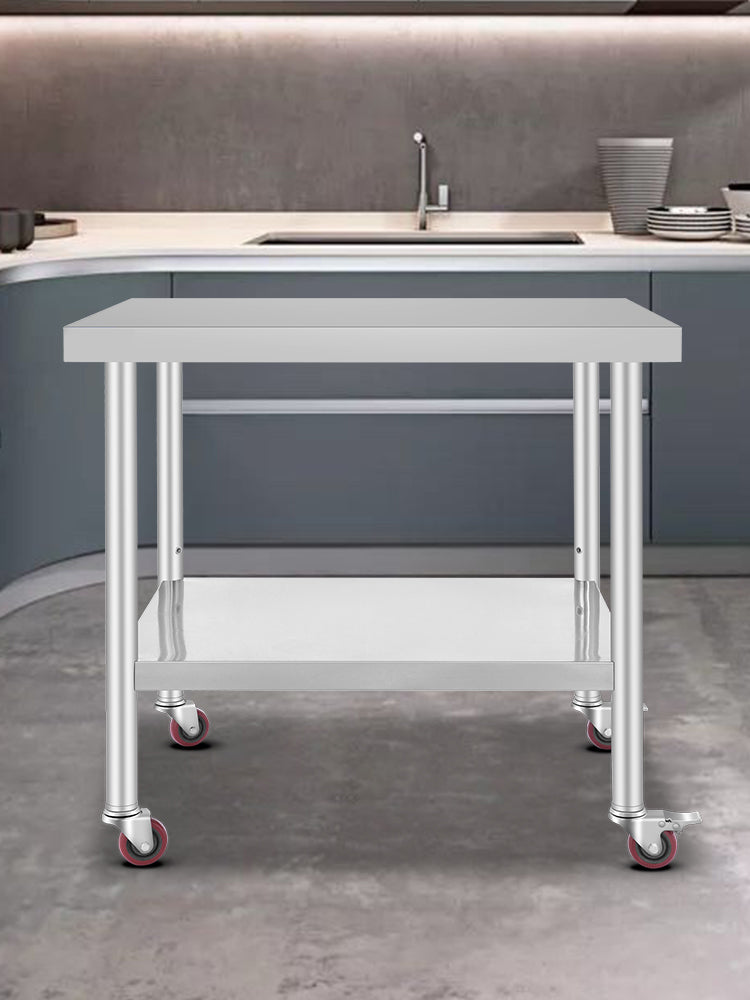 Succebuy Stainless Steel Prep Table Caster Wheels Backsplash