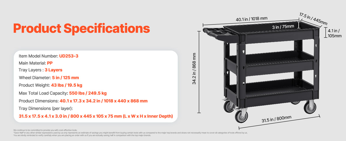Succebuy 2/3 Shelf Utility Service Cart Dolly 360