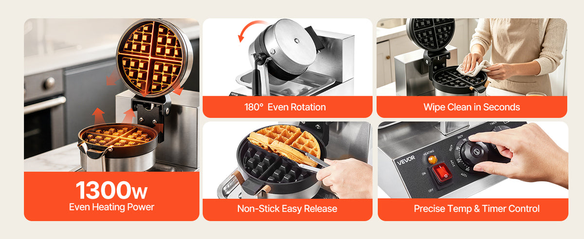 Succebuy Electric Waffle Maker Stainless Steel Round Waffle